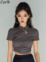 Hollow Out T-shirts Women S-3XL Mandarin Collar Chinese Style Summer Crop Tops Hotsweet Slim Vintage Fashion Chic Temperament