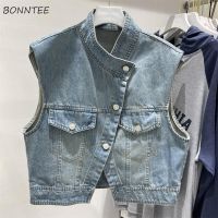 ☂✒▥ Denim Vests Cropped Students Personality Distressed Sleeveless Outwear Ulzzang Design