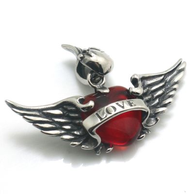 316L Stainless Steel Cool Punk Gothic Angle Wing Love Heart Pendant