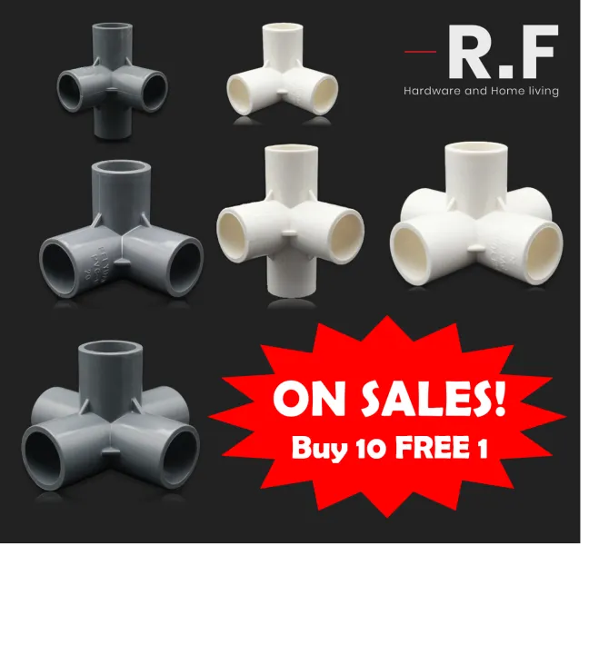 (BUY 10 FREE 1) 20MM PVC Pipe Joint Fitting 3Way 4Way 5Way For DIY