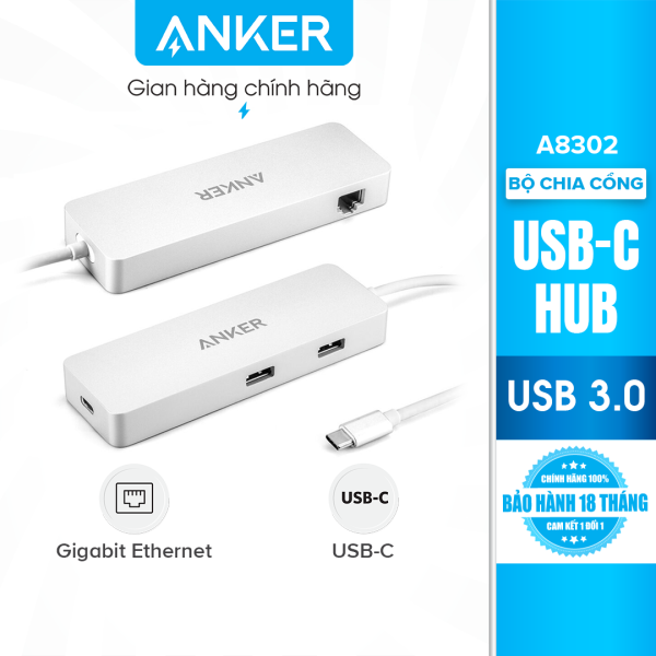 Bộ chia cổng Anker USB-C Hub Ethernet và Power Delivery – A8302