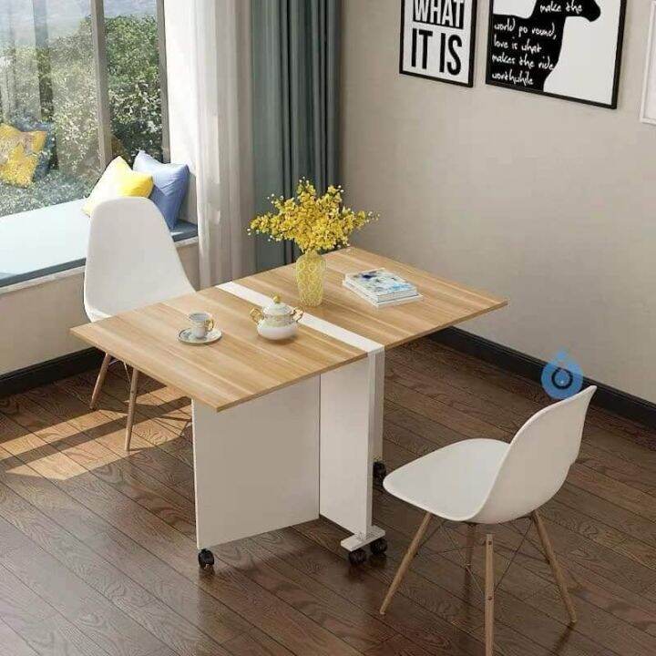 Wooden Folding Dining Table With Wheels Lazada PH