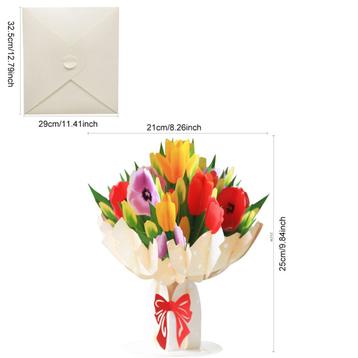 การ์ดช่อดอกไม้3d-popping-up-ดอกไม้การ์ดอวยพร-s-มีกลิ่นหอมทิวลิปทำด้วยมือบัตรอวยพรกระดาษของขวัญวันครบรอบการ์ดอวยพร