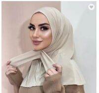 Spandex ยืด Hijab ปรับได้ทันที Snap พร้อม Tudung Shawl Snap Casual ดูสีทึบแฟชั่นผู้หญิงมุสลิมใหม่ Turban ฟรีขนาด