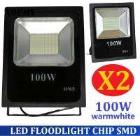 X2 เเพ็คคู่ LED FLOODLIGHT โคมไฟสปอร์ตไลท์ 100W รุ่น Slim Chip SMD เเสง warmwhite โคมไฟสนาม ไฟฟลัดไลท์ สำหรับตกเเต่งสถานที่ อาคาร สวน ส่องป้ายโฆษณา จำนวน 2 ชิ้น