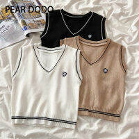 PEAR DODO เสื้อถักนิตติ้งคอ V หลวมสไตล์เกาหลีสำหรับผู้หญิง