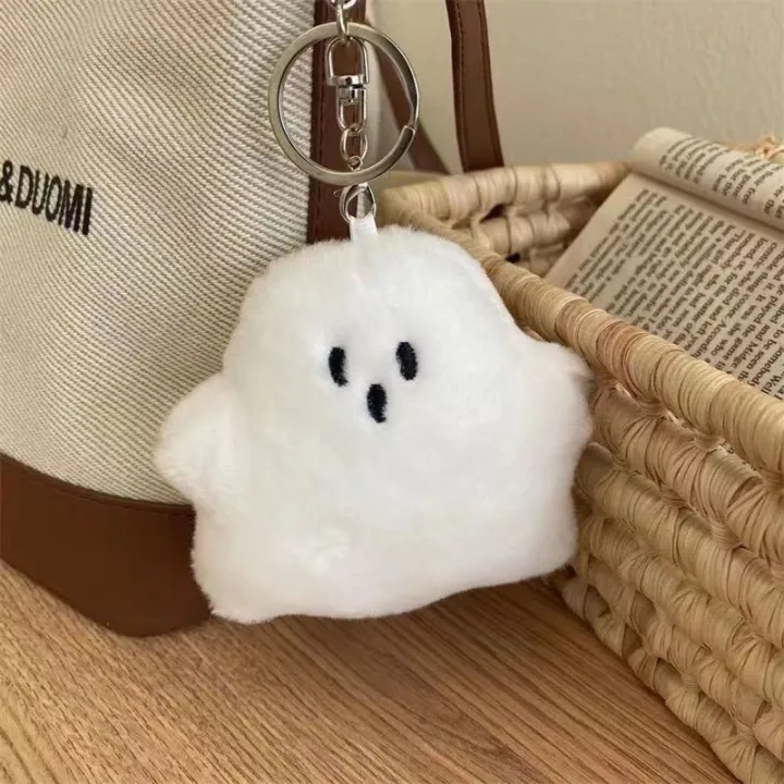 car-keychain-accessories-funny-keychain-for-school-bags-white-ghost-keychain-cute-ghost-keychain-kawaii-plush-keyring