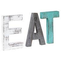 Rustic Wood Family Sign, Decorative Wooden Block Word Signs, Freestanding Wooden Letters Multicolor (Eat Sign)