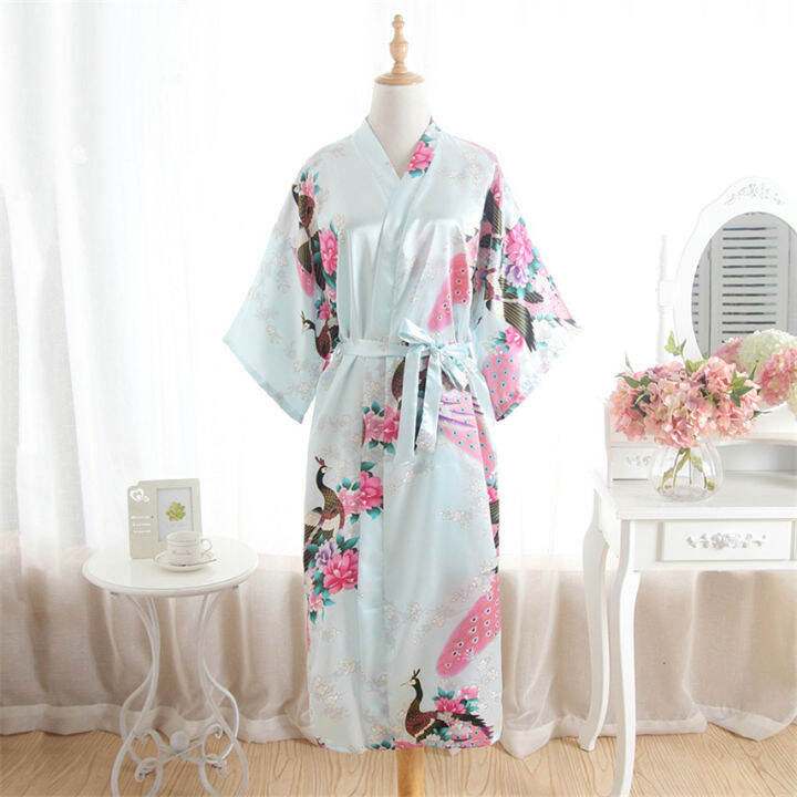 15สีผู้หญิงสไตล์ญี่ปุ่น-kimono-yukata-ชุดนอนนกยูงซาตินบางยาว-nightgown-robes-แบบดั้งเดิมผู้ใหญ่หลวม-clothing