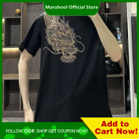 เสื้อยืดพิมพ์ลายแขนสั้นมังกรสะพายไหล่ MARUHOOL เสื้อยืดครึ่งแขนวิญญาณเด็กผู้ชาย