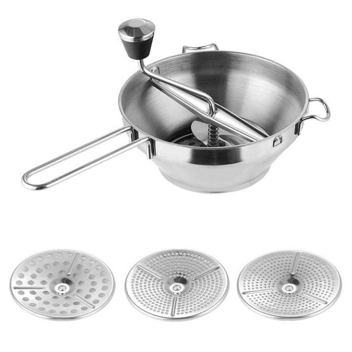 Stainless Steel Food Strainer Passing Mill with 3 Inserts Grain Mill