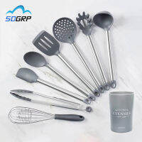 Silicone kitchenware set heat resistant cookware spatula shovel spoon with stainless steel handle non-stick kitchen accessorie