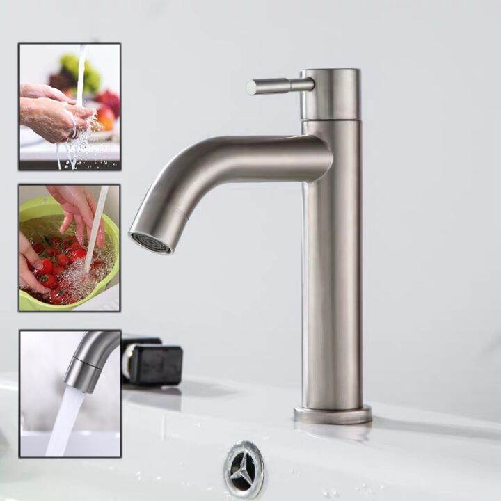 two way faucet 304 Stainless Steel Lavatory Basin Faucet Cold Tap Basin ...