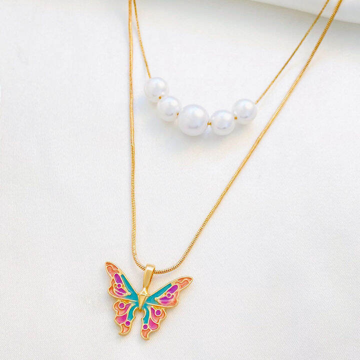 valentines-day-souvenirs-movie-necklace-fashion-jewelry-necklace-fashion-necklace-butterfly-pearl-double-chain-pearl-necklace