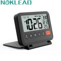 NOKLEAD นาฬิกาดิจิตอลสำหรับเดินทางขนาดมินิมีจอ LCD วัดอุณหภูมิแบบพับได้เวลาเดินทางนาฬิกาปลุกเดสก์ท็อปนาฬิกาดิจิตอล