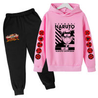 เซ็ตเสื้อสเวตเตอร์และกางเกง Hoodie NARUTO สำหรับรองเท้าแตะเด็กผู้ชายหรือหญิง/ฤดูหนาวเสื้อสเว็ตเชิ้ตคอหลวมผ้าฝ้าย + กางเกงพิมพ์ลายสเวตเตอร์0000