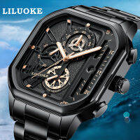 LILUOKE นาฬิกาควอทซ์เข้าคู่กับทุก LK9010G,ใหม่นาฬิกาสำหรับผู้ชายสายหนังแท้นาฬิกาหน้าปัดทรงสี่เหลี่ยมส่องสว่างดีไซน์สามพินขนาดเล็กกันน้ำนาฬิกาสำหรับผู้ชาย