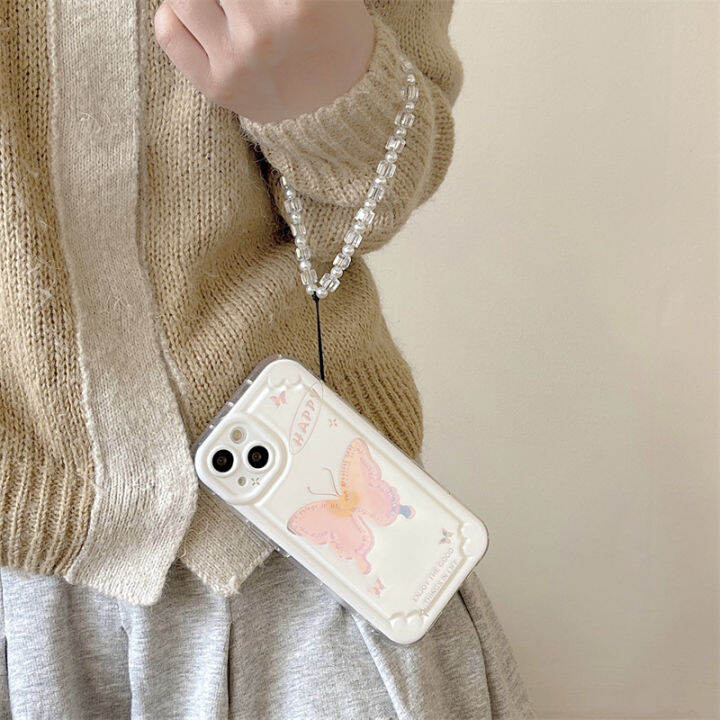 เคสโทรศัพท์ผีเสื้อยิงเลเซอร์กลวงออกสำหรับ-iphone14-love-heart-cushion-case-สำหรับ-iphone12promax-เคสโทรศัพท์กระดาษการ์ดเรเดียมสำหรับ-iphone13-สร้อยข้อมือลูกปัดใสสำหรับ-iphone11