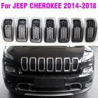 Bright Black Front Bumper Central Grill Cover Trim Replaced Racing Grille Grilles For Jeep Cherokee 2014 - 2018