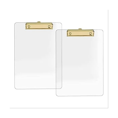 2 Pack Acrylic Clipboard with Gold Clip, 8.8X12.2 A4 Letter Size, School and Home Supplies,Office Supplies