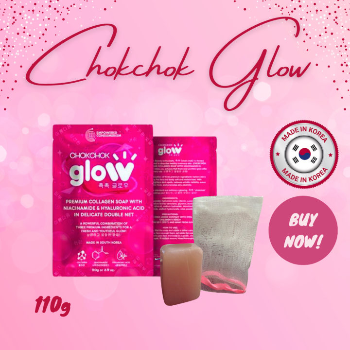 CHOKCHOK GLOW SOAP 100g PREMIUM COLLAGEN w DOUBLE NET Glass Skin Look ...