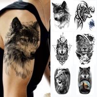 Black Forest รอยสักชั่วคราวสำหรับผู้ชายสัตว์ Tiger Wolf Tattoo สติกเกอร์รอยสักปลอมสำหรับผู้หญิงมือแขน Tatoo กันน้ำ