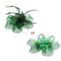 Fascinators หมวกสีทึบดอกไม้ตาข่ายหมวกค็อกเทล Tea Party Headwear หมวก Feather Faux Pearl สำหรับหญิงและหญิง