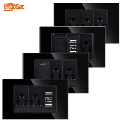 ✟ Bingoelec American USA Mexico Standard 1gang 2gang Switch Double USB Wall Socket Tempered Glass Panel for Home Office