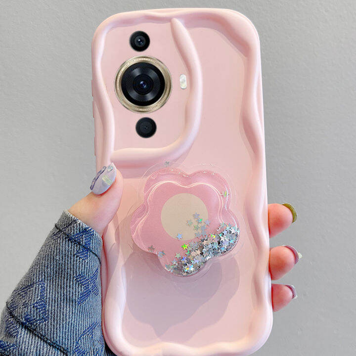 ปลอกอ่อน-phone-case-เคส-huawei-nova-11-pro-11i-y91-y71-y70-y90-nova-10-pro-nova-9-se-macaron-เคสโทรศัพท์สีมาพร้อมกับทรายดูดส่องแสงดอกไม้ยืนหลังซิลิโคนป้องกันเลนส์รวมทั้งหมด2023