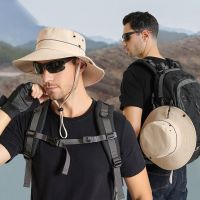 【CW】 Hat for Men Breathable 8cm Big Brim Cap Outdoor Anti-UV Mountaineering Hiking with