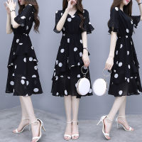 ผู้หญิง Midi ชุด V คอ Polka Dot เอวสูงไม่สม่ำเสมอ Ruffle แขนชุดเดรสหน้าร้อน