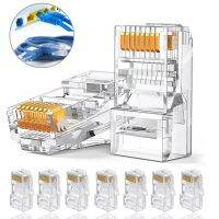 สายเคเบิลเครือข่ายตัวเชื่อมต่อแบบจีบสายเคเบิลอีเทอร์เน็ต Cat5e ปลั๊กแบบโมดูลาร์สำหรับคอมพิวเตอร์อะแดปเตอร์หัวคริสตัล Unshielded 8Pin Modular