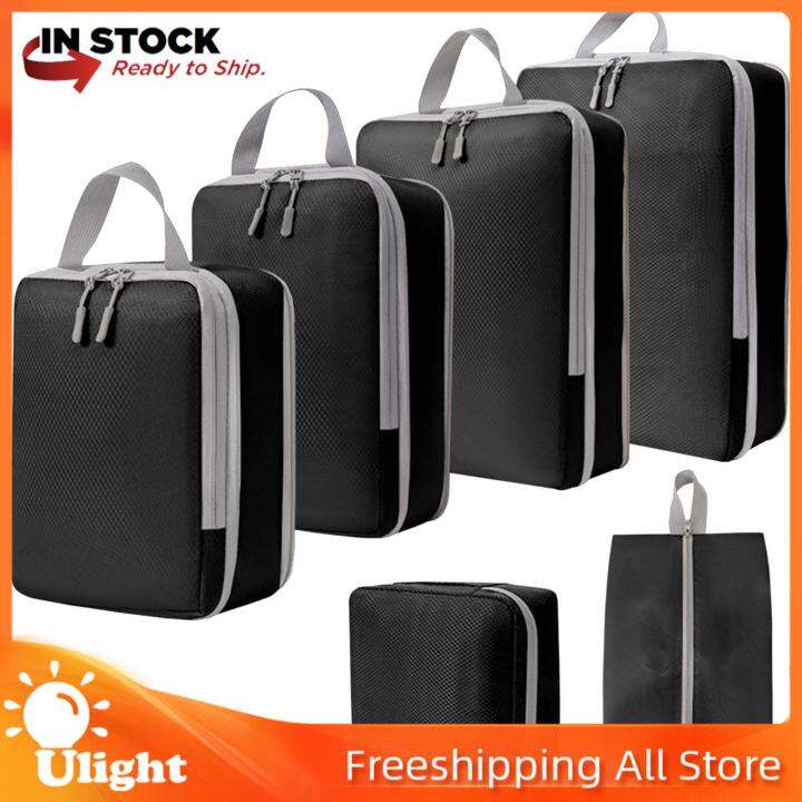 Ulight 6 Pieces Compression Packing Cubes Laundry Bags for Holidays