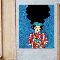 Unframed Modern Abstract Girl ผมยาว Wall Art Decor Nordic อะนิเมะพิมพ์โปสเตอร์ดอกไม้นกภาพวาดผ้าใบ Picture