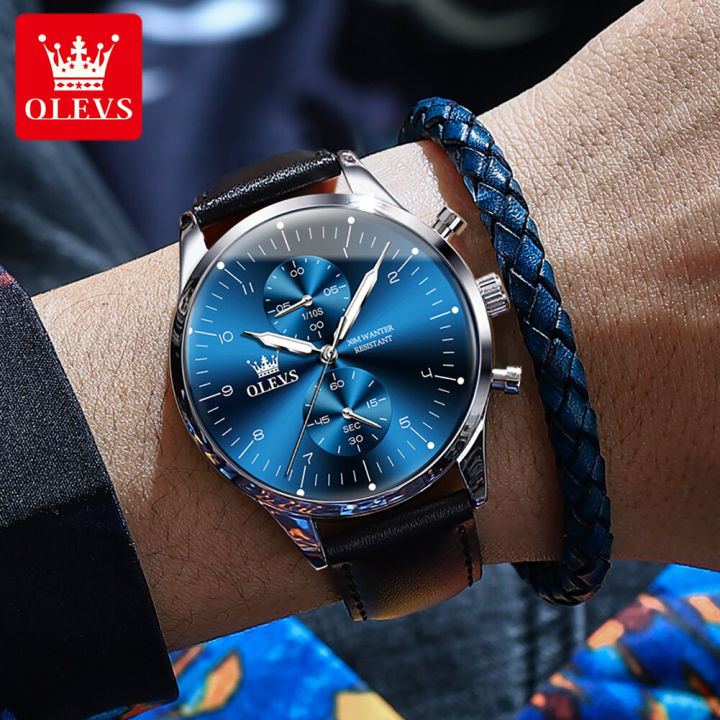 olevs-นาฬิกาผู้ชาย100-ท้จริง-กันน้ำ-หนัง-ควอตซ์ส่องสว่าง-มัลติฟังก์ชั่น-นาฬากาผู้ชาย