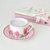 Pink Tulip Ceramic Coffee Cup and Dish Set Duplex French Afternoon Tea Premium Sense Cup Exquisite Cup