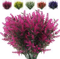 【cw】8 Bundles Artificial Flowers Fake Outdoor Plants Faux UV Resistant Lavender Flower Plastic Shrubs Indoor Outside Decorations ！