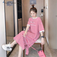 HuaX HuaX เสื้อผ้ากุลสตรีฤดูร้อน Lady ลาย Slimming เสื้อหลวมใหญ่พิเศษ Over-The-Knee ชุด