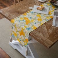 Modern Yellow FLower Table Runner Simple Style Print Table Flag Handmade Tassel Cotton Linen Fashion Tablecloth Bed Runners Table Decoration