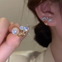 LATS 2022 New Gold Color Crystal Pearl Stud Earrings for Women Korean Elegant Earring Girls Fashion Jewelry Accessories