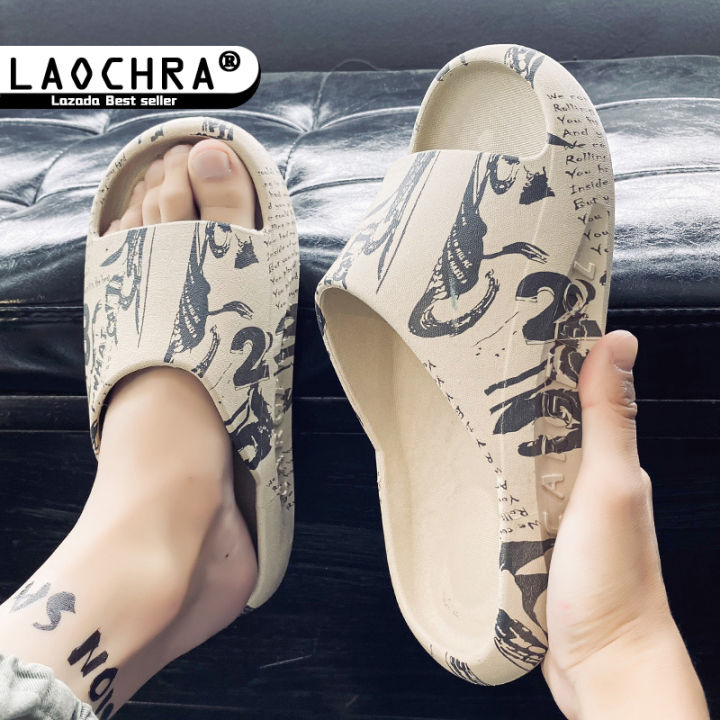 laochra-รองเท้าแตะผู้ชายแฟชั่นสไตล์สตรีทรองเท้าแตะแฟชั่นสไตล์สไตล์เกาหลีรองเท้าแตะพื้นหนารองเท้าลำลองใหม่