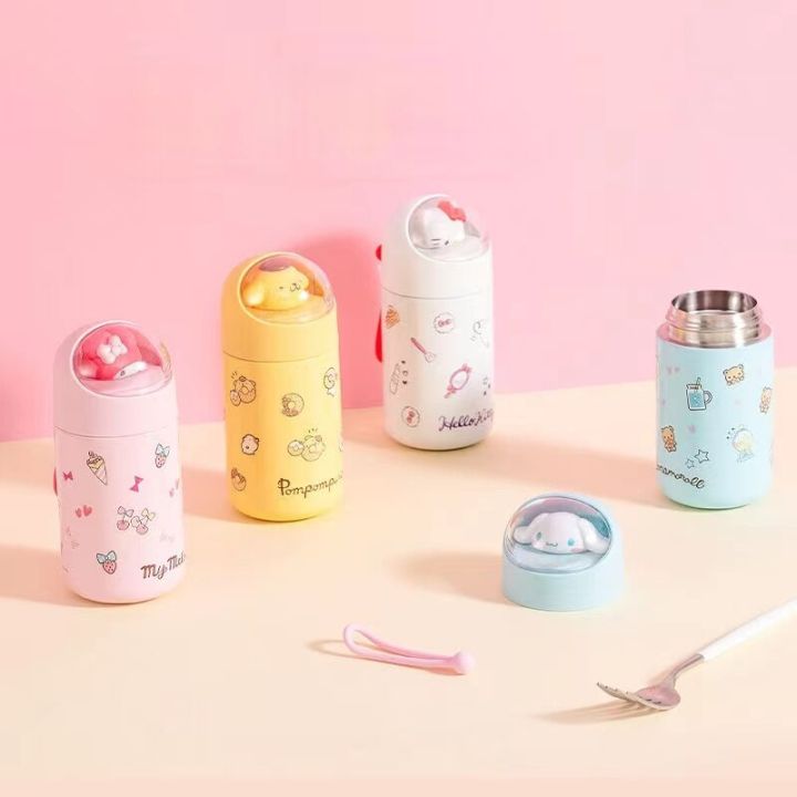 sanrio-melody-pompurin-cinnamoroll-mini-ฉนวนกันความร้อนถ้วยน้ำเด็กผู้หญิงหัวใจและรูปลักษณ์สูงภาชนะขวดเก็บความร้อน