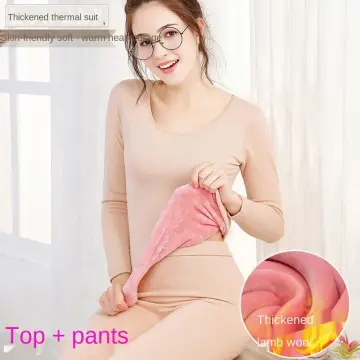 Thermal Underwear for Women Thickened and Velvet Student Tight-fitting  Bottoming Shirt Women's Round Neck Trousers Suit Winter