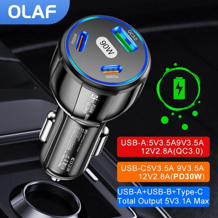 olaf-3พอร์ตที่ชาร์จแบตในรถ90วัตต์-pd-usb-อะแดปเตอร์ที่จุดบุหรี่ชาร์จในรถยนต์โทรศัพท์มือถือชาร์จแบบเร็วชนิด-c-เครื่องชาร์จโทรศัพท์ในรถ