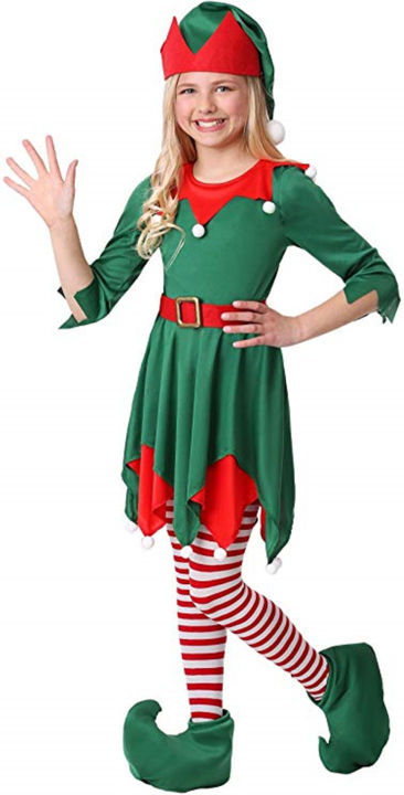 cod-ระเบิดเสื้อผ้าฮาโลวีนเด็กคริสต์มาสเอลฟ์เสื้อผ้าแม่ลูกเทศกาลชายหญิงชุดคริสต์มาสสีเขียว