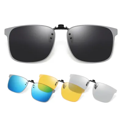 VIVIBEE Kacamata Clip-On Flip Up Tanpa Bingkai Terpolarisasi untuk Resep Anti-silau Kacamata Mengemudi Malam Kacamata Perlindungan UV