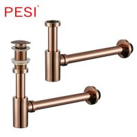 Basin Pop Up Drain Rose Gold Brass Bottle Trap Bathroom Sink Siphon Drains with Pop Up Drain Kit P-TRAP Waste Hardware.