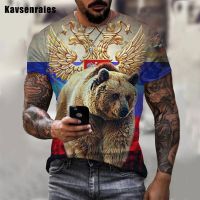 2022 New Fashion Summer Round Neck T Shirt Russia Bear 3D Print T-shirt Russian Flag Mens Clothing Streetwear Oversized Tops