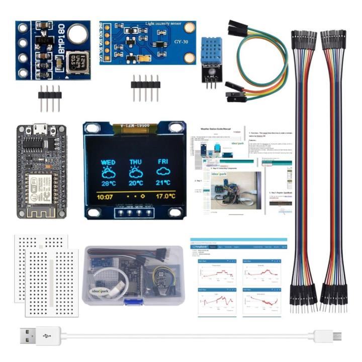 ชุดสถานีสภาพอากาศ-esp8266ความชื้นอุณหภูมิจอแสดงผล-lcd-ชุดส่วนประกอบ