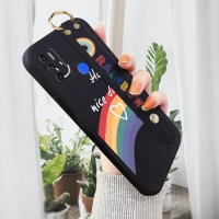 เคสสำหรับ Tecno 5 Air / Spark 6 Air Tecno Spark 6 Go/Spark Go 2020/Spark Go 2021เคส (พร้อมสายรัดข้อมือ) เคสแบบเต็มตัวซิลิโคนเหลวขอบสี่เหลี่ยมลายสายรุ้งสำหรับเด็กผู้หญิงเคสป้องกันการกระแทก